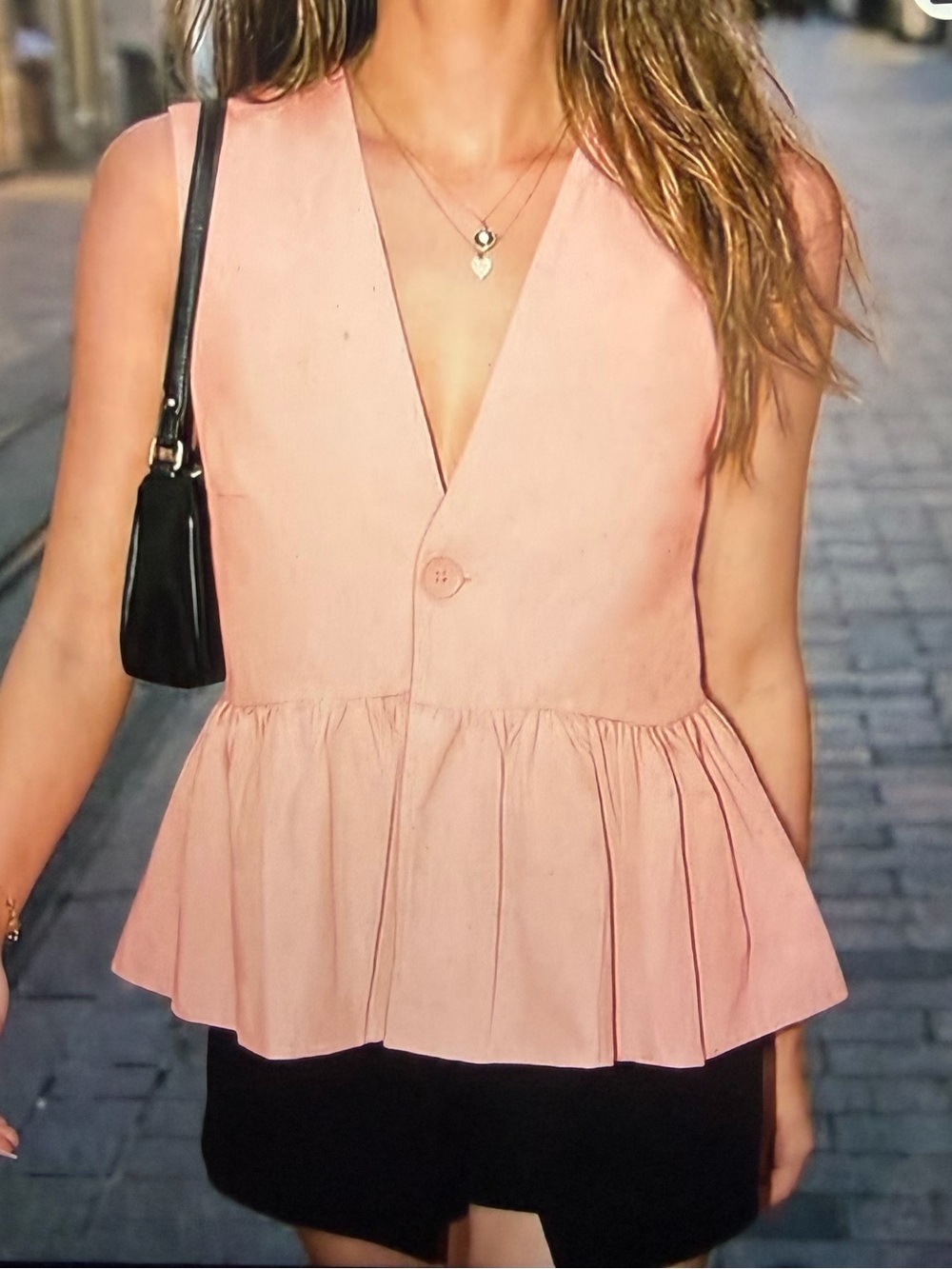 Sleeveless Pink Babydoll V Neck Top with Ruffle Hem- NWT - Size XL